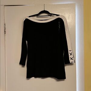 Chaps Black and White Crew Neck Top